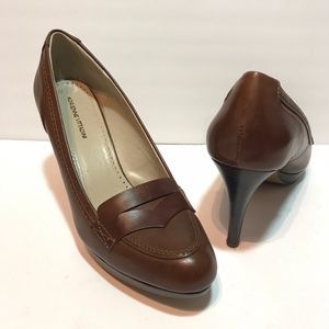 Leather Loafer Almond Toe High Heel Pumps